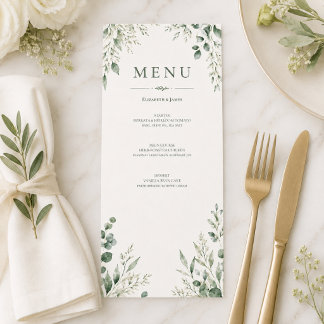 Minimal Sage Botanisk Bröllopsmeny Anpassade Detal Meny