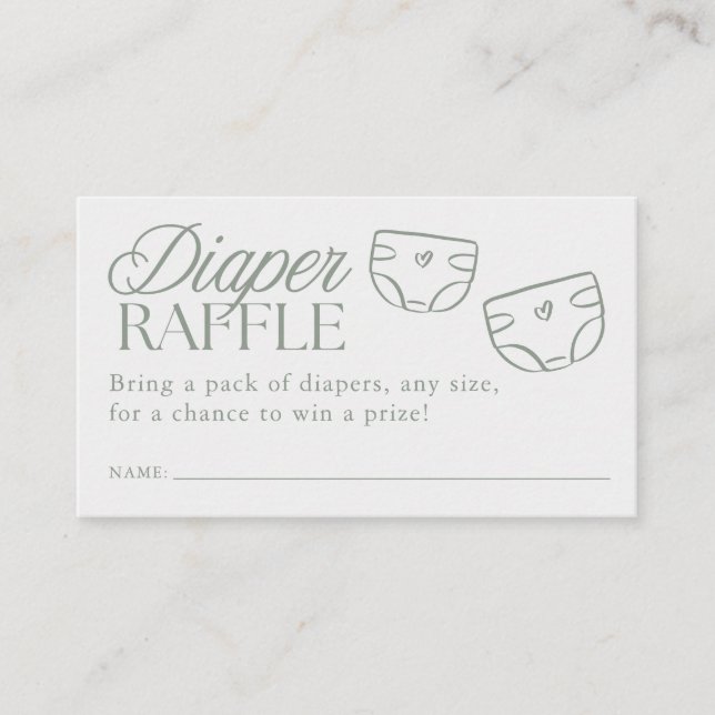 Minimal Sage Green Baby Shower Diaper Raffle Tilläggskort (Framsida)
