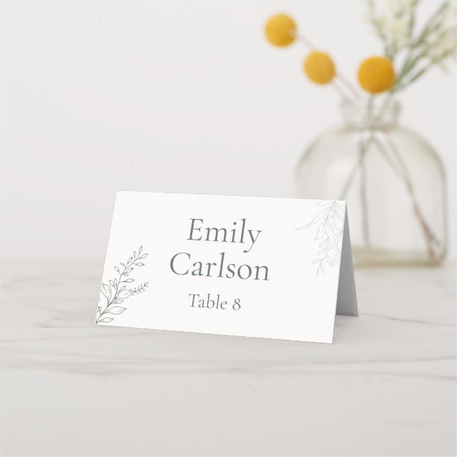 Minimal Sage Green Botanical Place Card Placeringskort (Framsida)