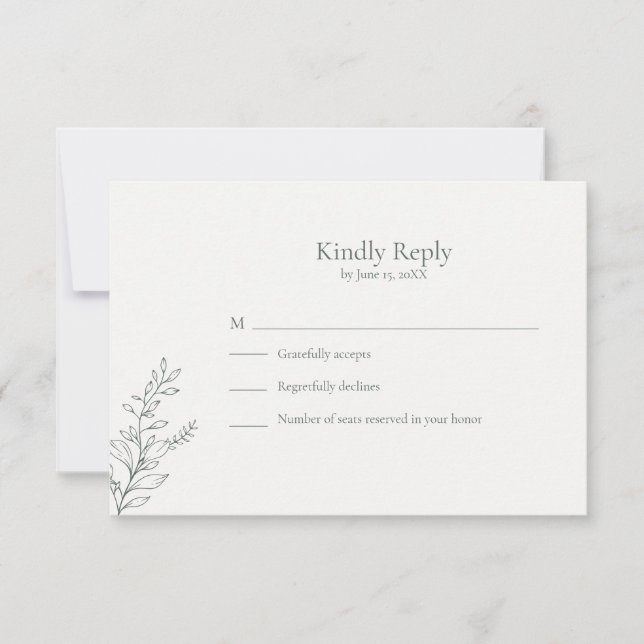 Minimal Sage Green Botanical RSVP Card OSA Kort (Framsida)