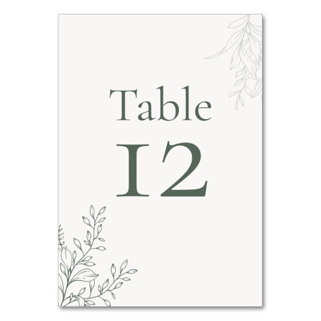 Minimal Sage Green Botanical Table Number Bordsnummer (Framsidan)