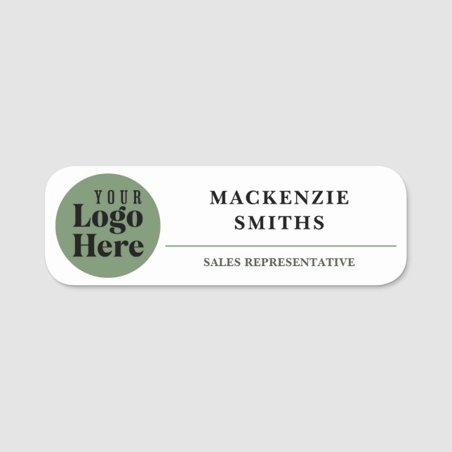 Minimal Sage Green Custom Logo Employee  Namnbricka (Framsida)