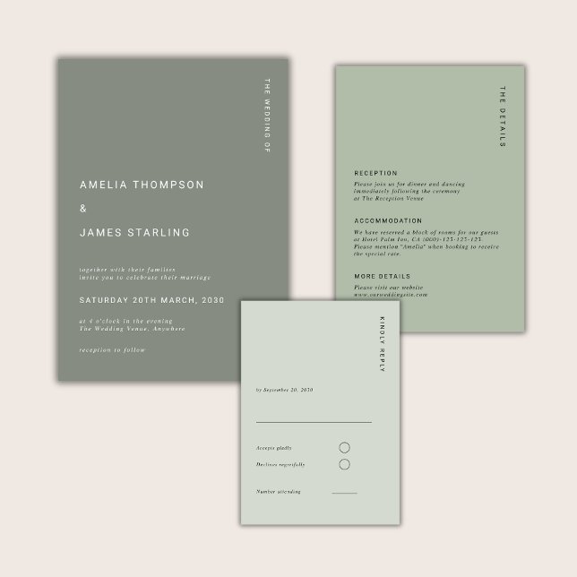 Minimal Sage Green Modern Simple Wedding Inbjudningar (Skapare uppladdad)