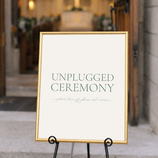 Minimal Sage Green Unplugged Ceremony Wedding Sign Poster (Skapare uppladdad)