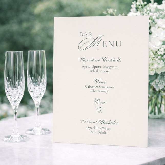 Minimal Sage Green Wedding Bar Menu Sign Inbjudningar (Skapare uppladdad)