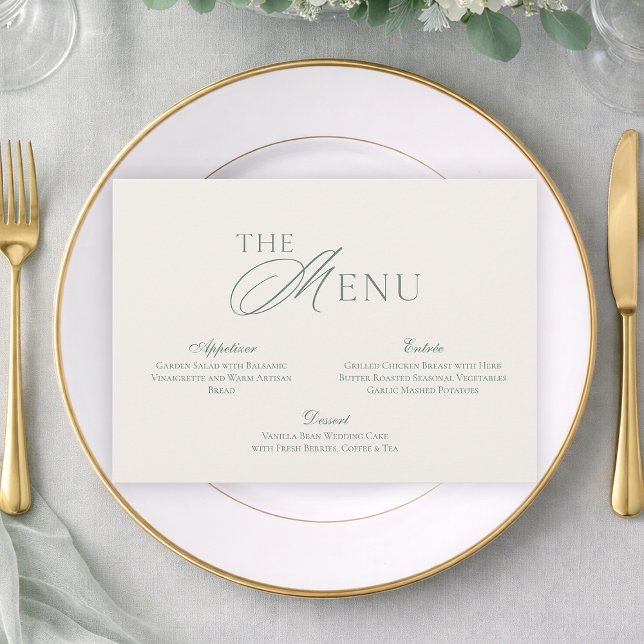 Minimal Sage Green Wedding Menu Card Inbjudningar (Skapare uppladdad)