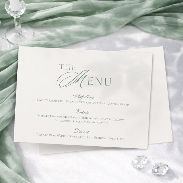 Minimal Sage Green Wedding Menu Card Inbjudningar (Skapare uppladdad)