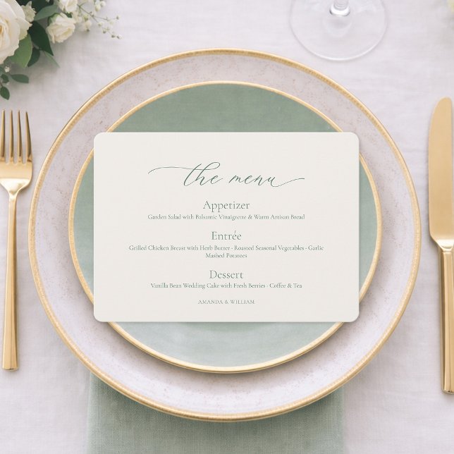 Minimal Sage Green Wedding Menu Card Inbjudningar (Skapare uppladdad)