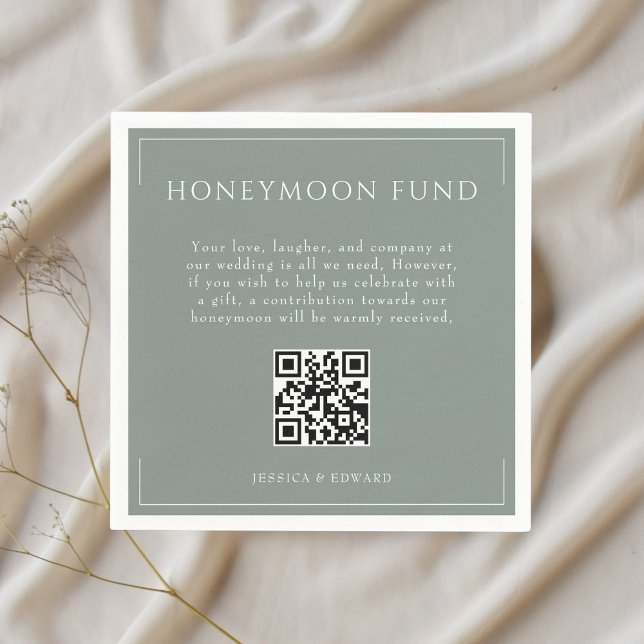 Minimal Sage Grönt Bröllop Honeymoon Fund QR-kod Pappersservett (Skapare uppladdad)