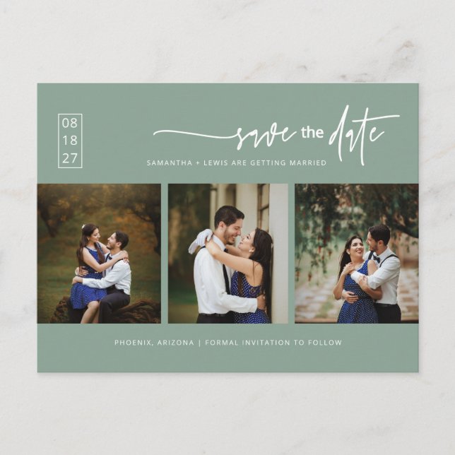 Minimal Sage Grönt Foto QR-kod Spara datum Vykort (Framsida)