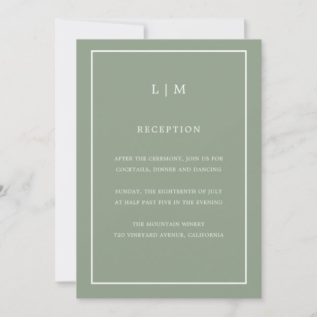 Minimal Sage Grönt Monogram Simple Elegant bröllop Inbjudningar (Framsida)
