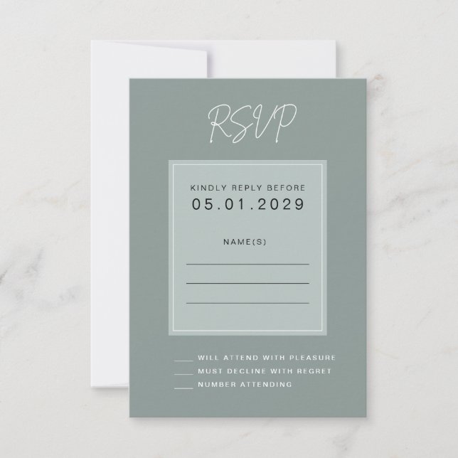 Minimal Sage Wedding RSVP Card OSA Kort (Framsida)