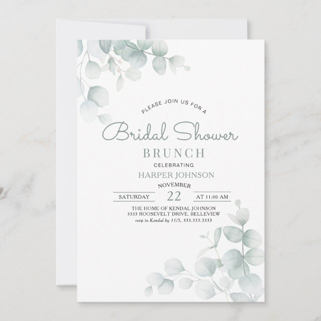 Minimal Sagegrön Blommig Bröllopsfest Brunch Inbjudningar (Framsida)