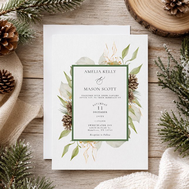 Minimal Sagegrön Botanisk Tallkotte Bröllop Inbjudningar (Minimal Sage Green Botanical Pinecone Wedding Invitation)