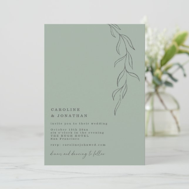 Minimal Sagegrön skrivmaskin Botanisk bröllop Inbjudningar (Stående Fram)