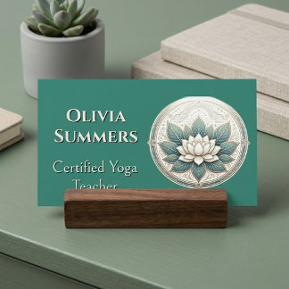 Minimal Sakral Vit Lotus Yoga Instruktör Grön Visitkort