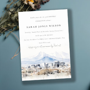 Minimal Salt Sjö City Utah Watercolor Birthday Inbjudningar