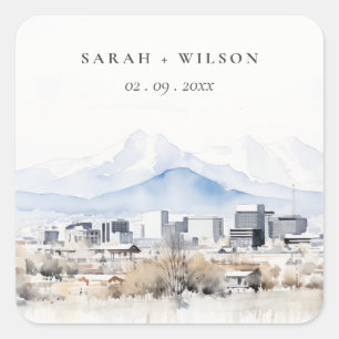 Minimal Salt Sjö City Utah Watercolor Bröllop Fyrkantigt Klistermärke