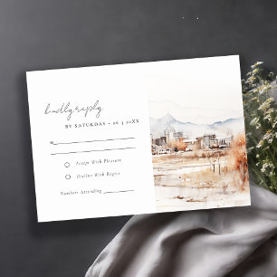 Minimal Salt Sjö City Utah Watercolor Bröllop OSA Kort