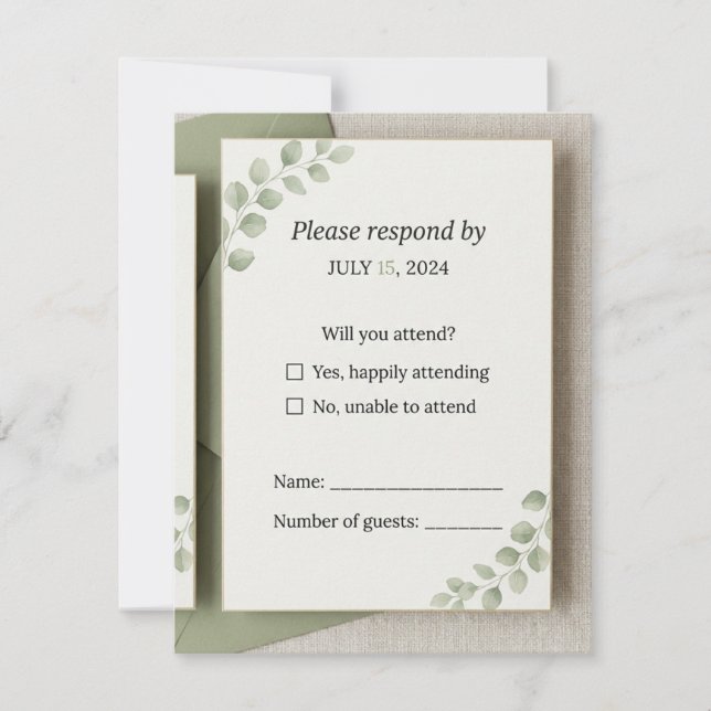 Minimal Salvia Grön Bröllops RSVP-kort OSA Kort (Framsida)