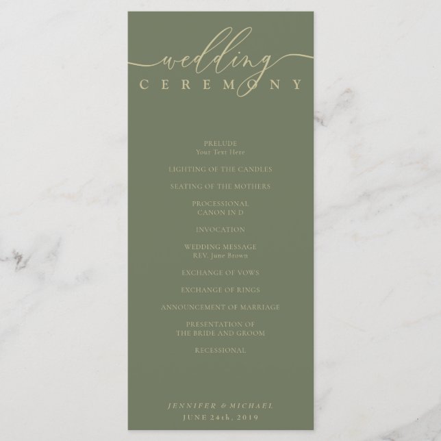 Minimal Salvia Signaturmanus Bröllopsceremoni Program (Framsida)