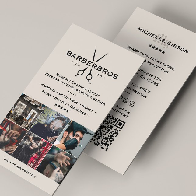 Minimal sandthård Stylist Barber Barbershop Grid Visitkort (Minimal Sand Hair Stylist Barber Barbershop Grid Business Card
)