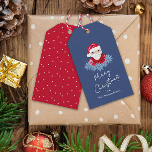 Minimal Santa Cute Poinsettia Blue God jul Presentetikett