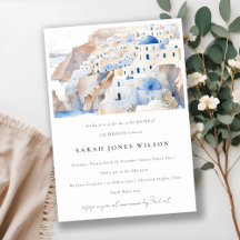 Minimal Santorini Greece Watercolor Birthday