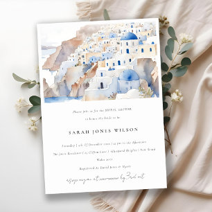 Minimal Santorini Greece Watercolor Möhippa Inbjudningar