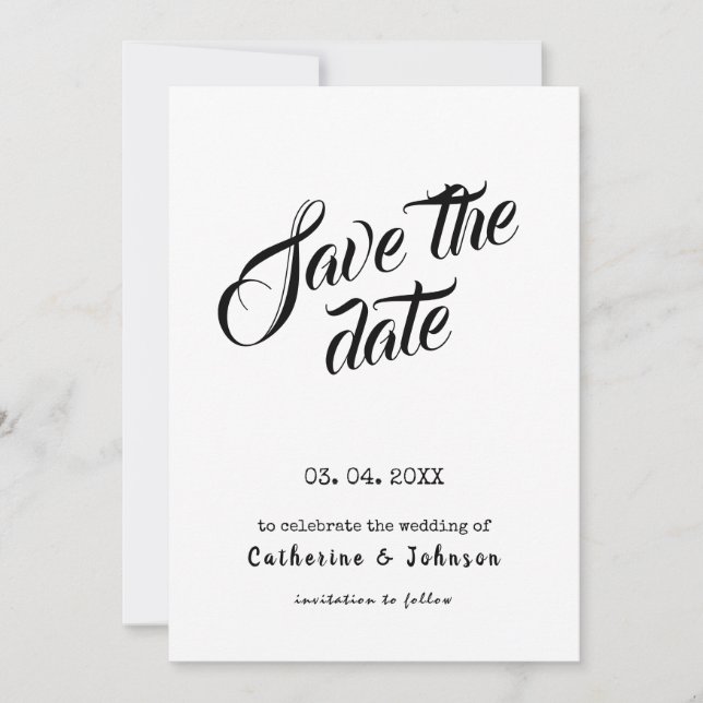 Minimal SAVE THE DATE  kalligrafisk text Inbjudan (Framsida)