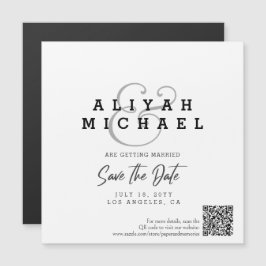Minimal Save The Date QR Code Black White Wedding Magnetisk Inbjudningskort