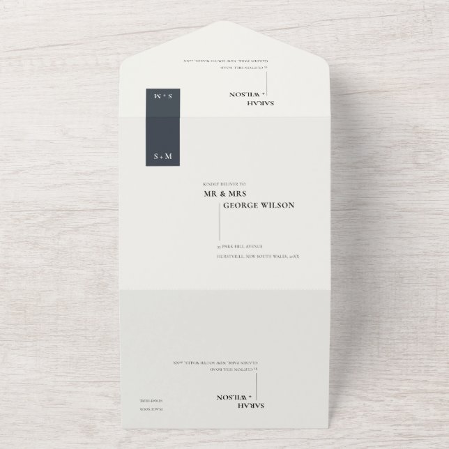 MINIMAL SCANDI BLACK WHITE MONOGRAM BRÖLLOP (Utsida)