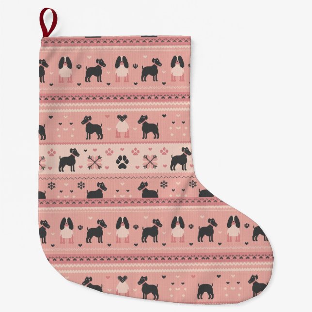 Minimal Scandinavian Pink Dog Christmas Stocking Stor Julstrumpa (Framsidan)