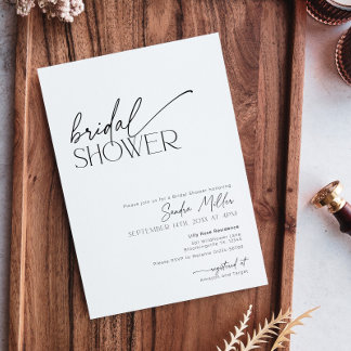 Minimal Script Black and White Bridal Shower Inbjudningar