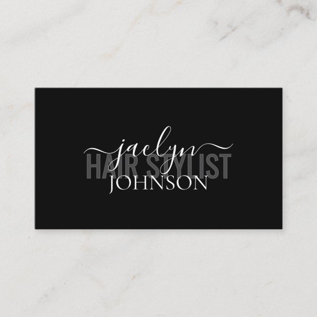 Minimal Script Calligraphy White Gray Black Custom Visitkort (Framsida)