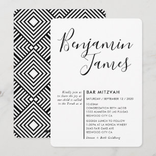 MINIMAL SCRIPT enkel modern Pub Mitzvah svart Inbjudningar