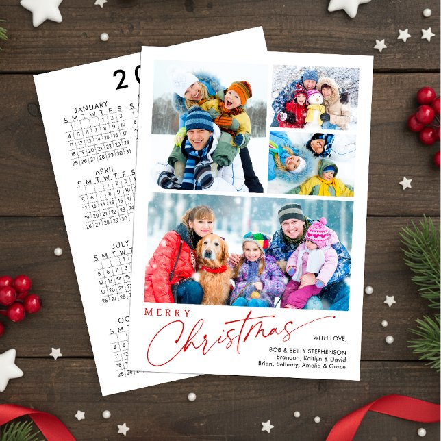 Minimal Script Merry Christmas 4 Photos Calendar Julkort (Skapare uppladdad)