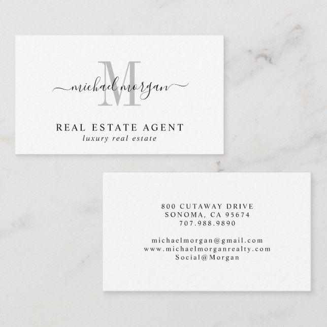 Minimal Script Monogram Luxury Realtor Visitkort (Fram/baksida)