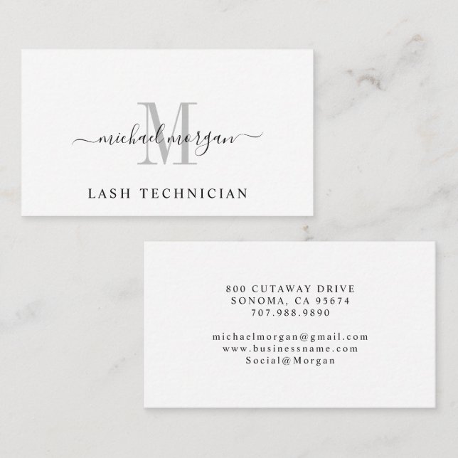 Minimal Script Monogram Ögonfransstylist Visitkort (Fram/baksida)