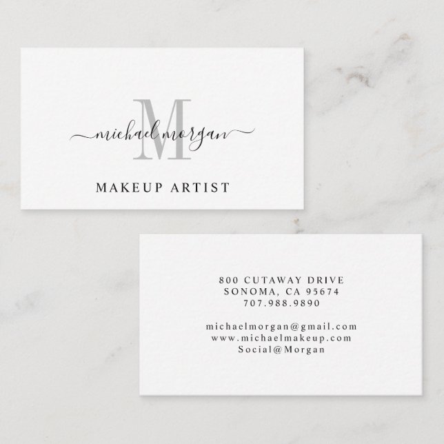 Minimal Script Monogram Sminkartist Visitkort (Fram/baksida)