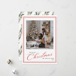 Minimal Script Vintage Merry Christmas Photo Julkort