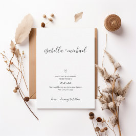 Minimal Script Wedding Invitation with Heart  Inbjudningar