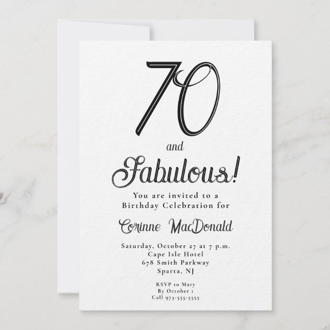 Minimal Seventy and Fabulous 70th Birthday Party Inbjudningar (Framsida)