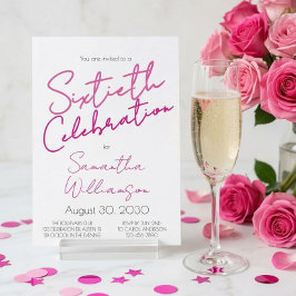 Minimal Sextioårsfirande Rosa Skrift Födelsedag  Inbjudningar
