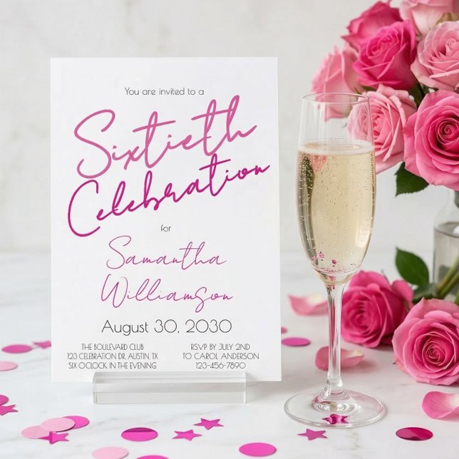 Minimal Sextioårsfirande Rosa Skrift Födelsedag  Inbjudningar (Skapare uppladdad)