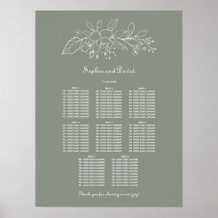 Minimal sidvagn Grönt 8 Bord Bröllop sätesdiagram Poster