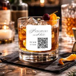 Minimal Signature Cocktail QR Code Wedding Sticker Fyrkantigt Klistermärke