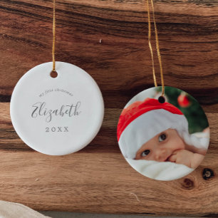 Minimal Silver Baby 1:a julnyfödd foto Julgransprydnad Keramik