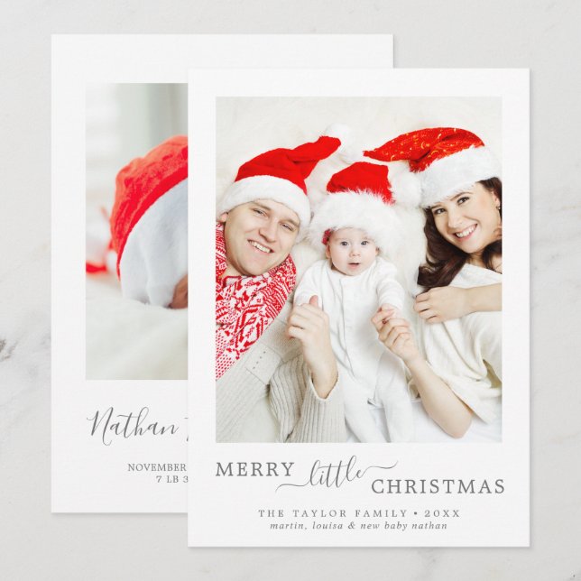 Minimal Silver Merry Little jul Bird Julkort (Fram/baksida)