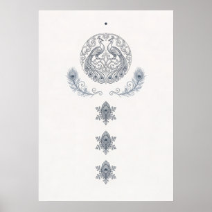 Minimal Silver Påfågel Fjäder Fall Poster